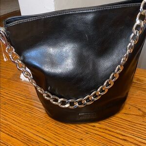 Circus by Sam Edelman Black Shoulder Bag with Silver Chain
